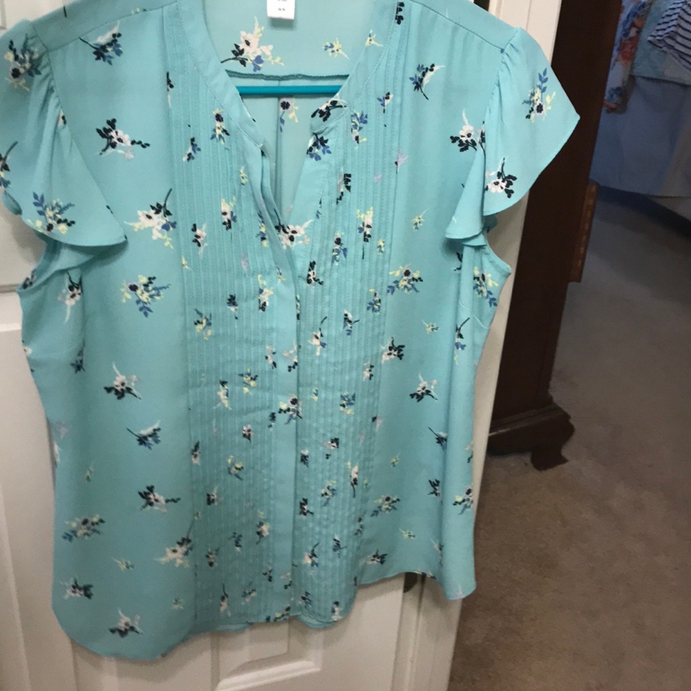 Teal blue blouse with floral print